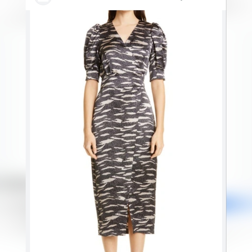 Ted Baker Milrosa Print Puff Sleeve Satin Dress In Black Still In Stores